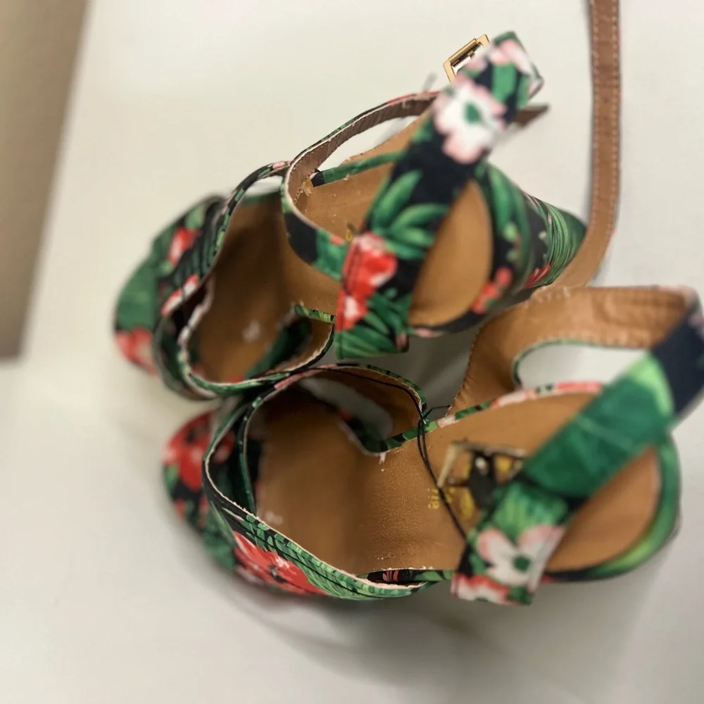 Floral Platform Heels | Tropical Print Chunky Heel Sandals